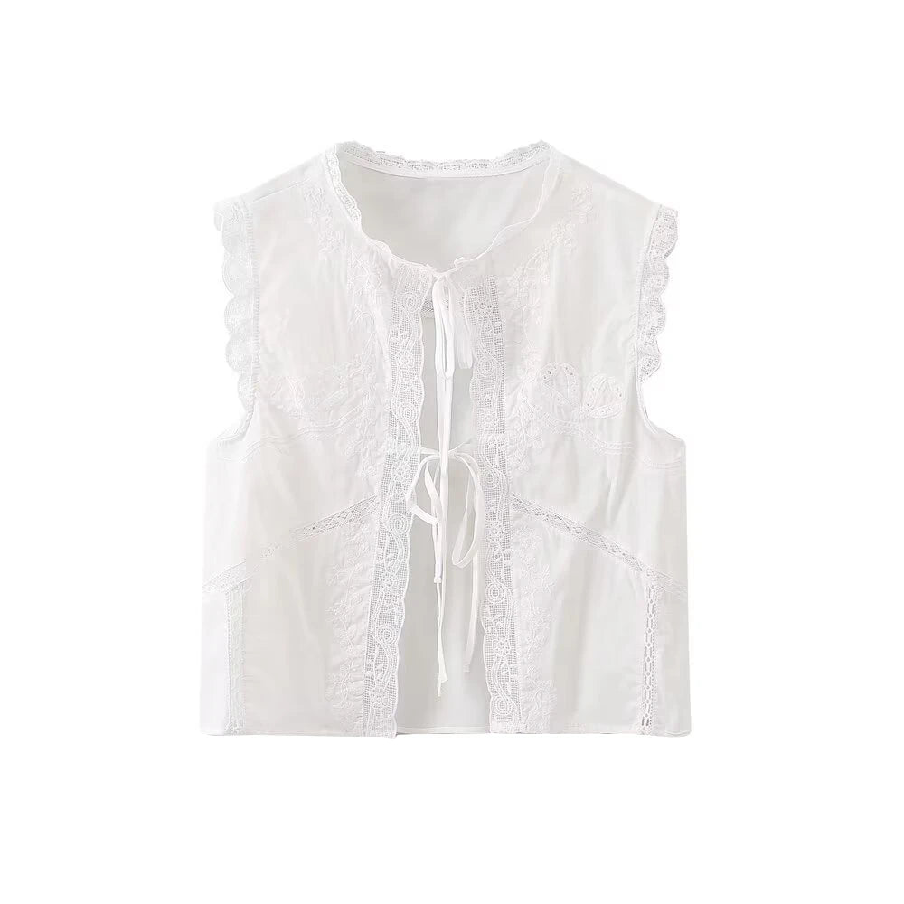 Women's Lace Embroidery Blouses, O Neck, Sleeveless
