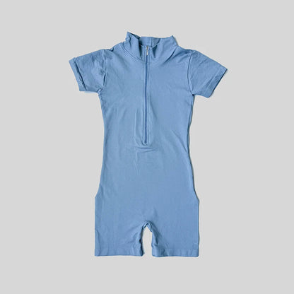 Summer Short Sleeve Zipper Jumpsuit