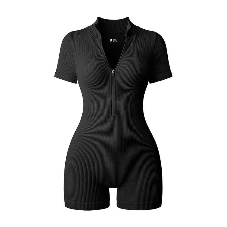 Yoga Jumpsuit Summer Short Sleeve Zipper Sports Wear
