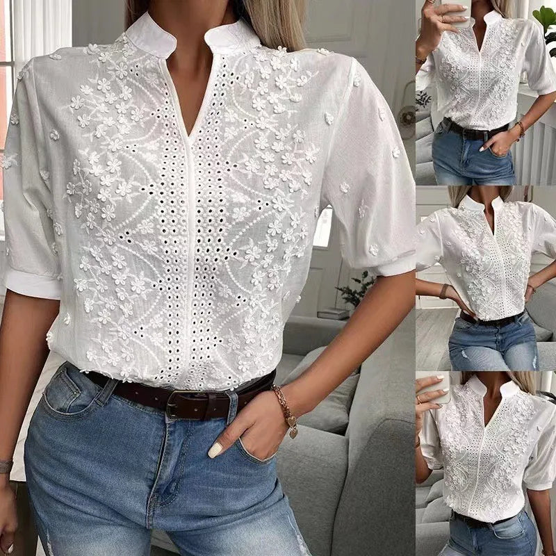 Elegant Short Sleeve White Shirt Vintage
