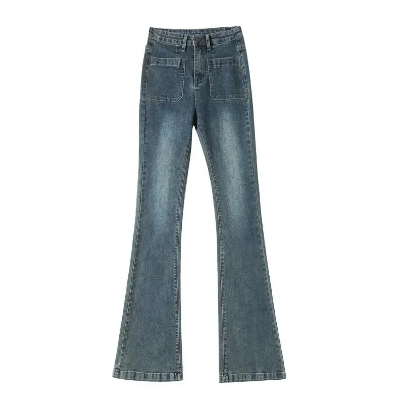 Loose Casual Womens High Waist Flared Denim Pants