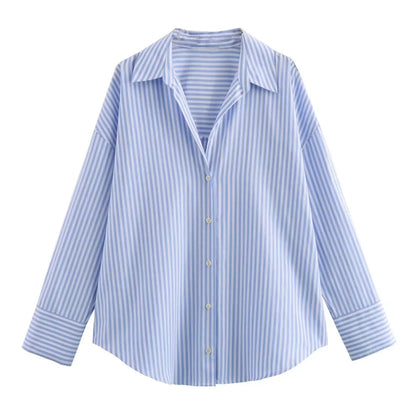 Women Fashion Spring Cotton Oxford Long Sleeve Single-breasted