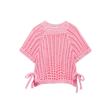Solid Color Skeleton Knit Short Top Vintage