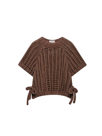 Solid Color Skeleton Knit Short Top Vintage