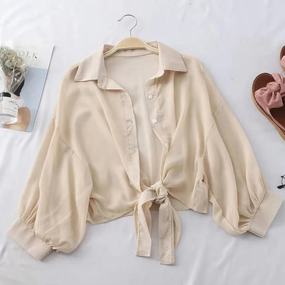 Women Summer Bat Half Sleeve Chiffon Shirt Casual Loose Button