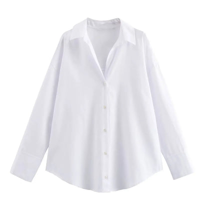 Women Fashion Spring Cotton Oxford Long Sleeve Single-breasted