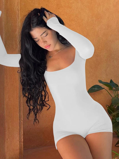 Long Sleeves Backless Solid Lace Up Sexy Slim Skinny Playsuit