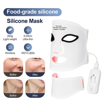 Silicone LED Mask Face With Neck 7 Colors LED Photon Red Light