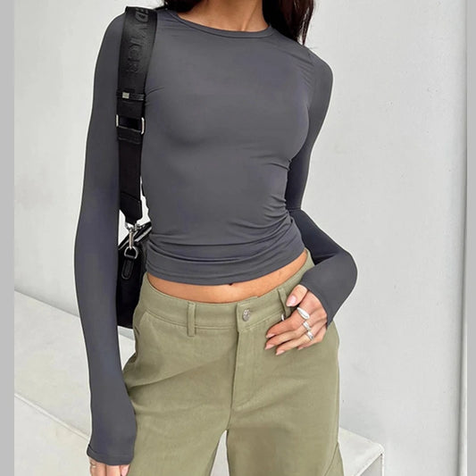Woman Clothing Long Sleeve T-shirt Slim Fit Tops