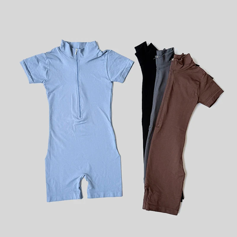 Summer Short Sleeve Zipper Jumpsuit