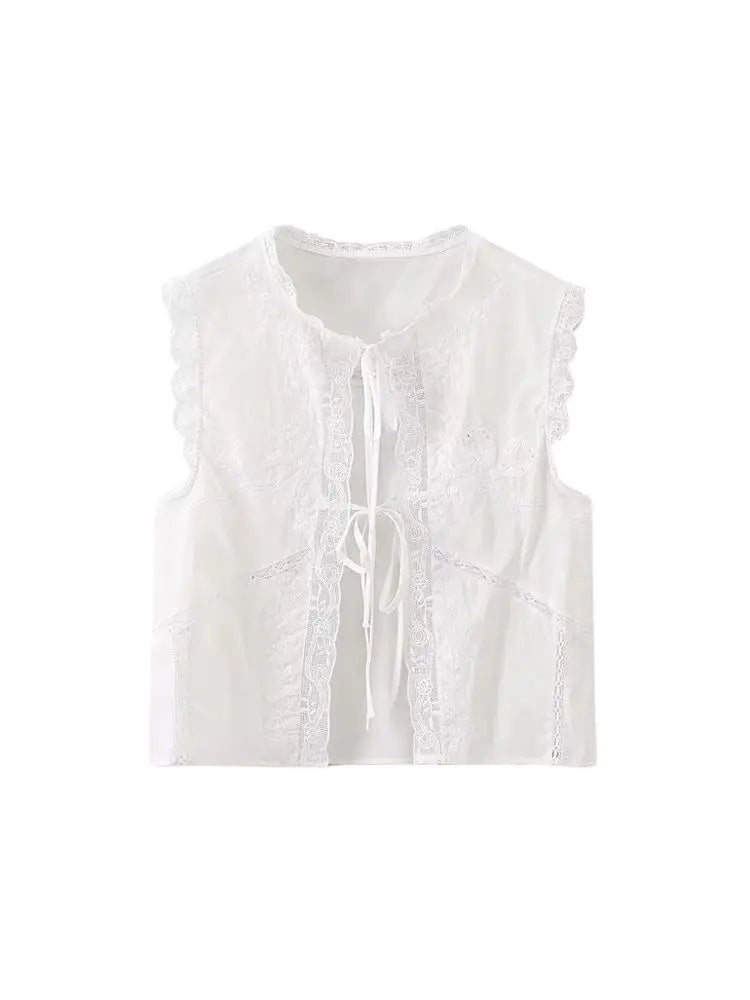 Women's Lace Embroidery Blouses, O Neck, Sleeveless