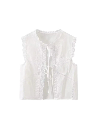 Women's Lace Embroidery Blouses, O Neck, Sleeveless