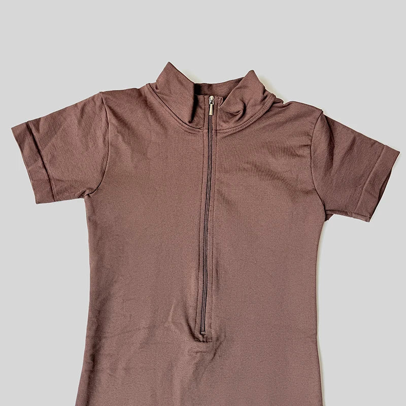 Summer Short Sleeve Zipper Jumpsuit