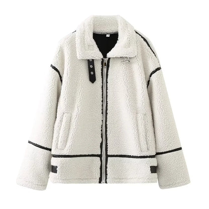 New Women's Style Casual Fur One Piece Lamb Wool Jacket