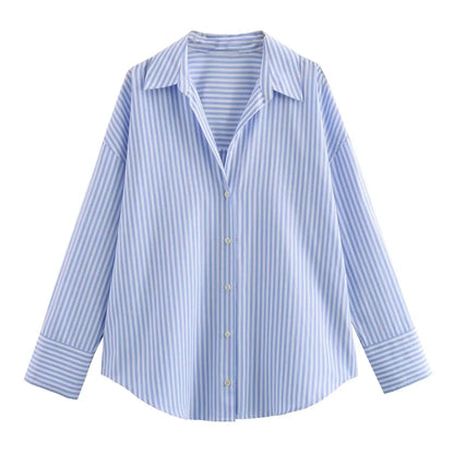 Women Fashion Spring Cotton Oxford Long Sleeve Single-breasted