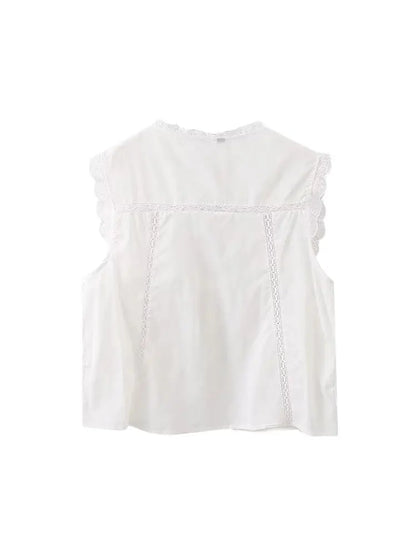 Women's Lace Embroidery Blouses, O Neck, Sleeveless