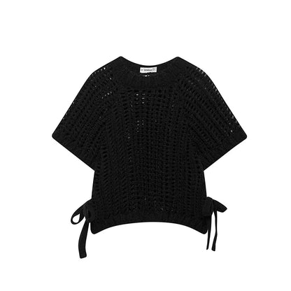 Solid Color Skeleton Knit Short Top Vintage