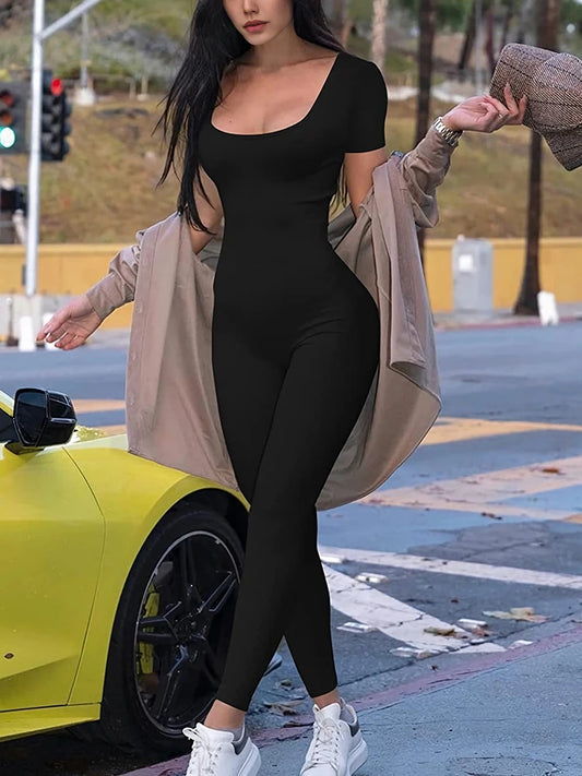 Women's Rompers Short Sleeve Solid Skinny