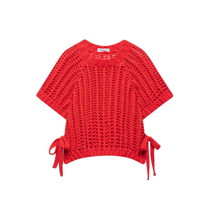 Solid Color Skeleton Knit Short Top Vintage