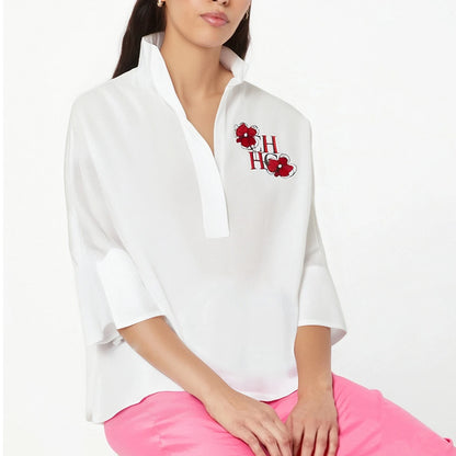 New White Cotton Top 3/4 Sleeves Simple