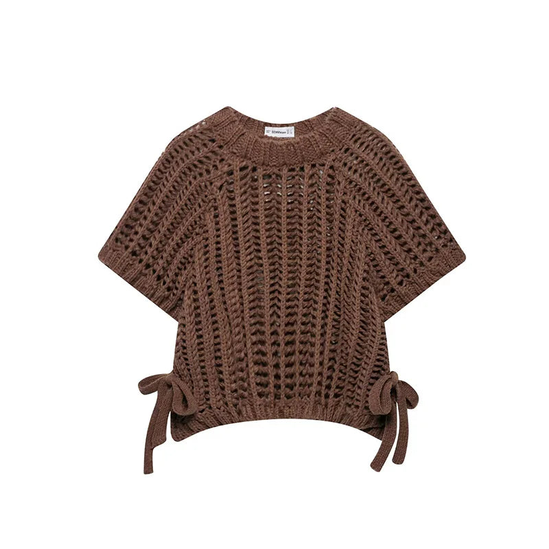 Solid Color Skeleton Knit Short Top Vintage