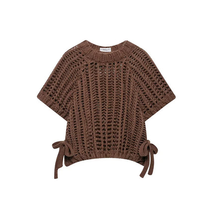 Solid Color Skeleton Knit Short Top Vintage