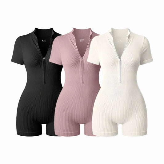 Yoga Jumpsuit Summer Short Sleeve Zipper Sports Wear