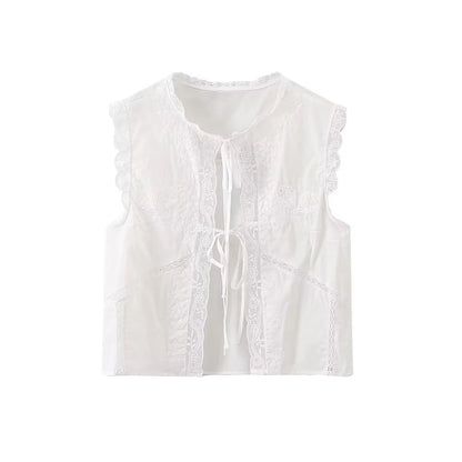 Women's Lace Embroidery Blouses, O Neck, Sleeveless