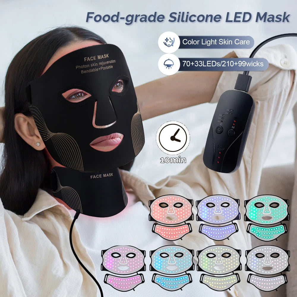 Silicone LED Mask Face And Neck 7 Colors LED Photon Red Light