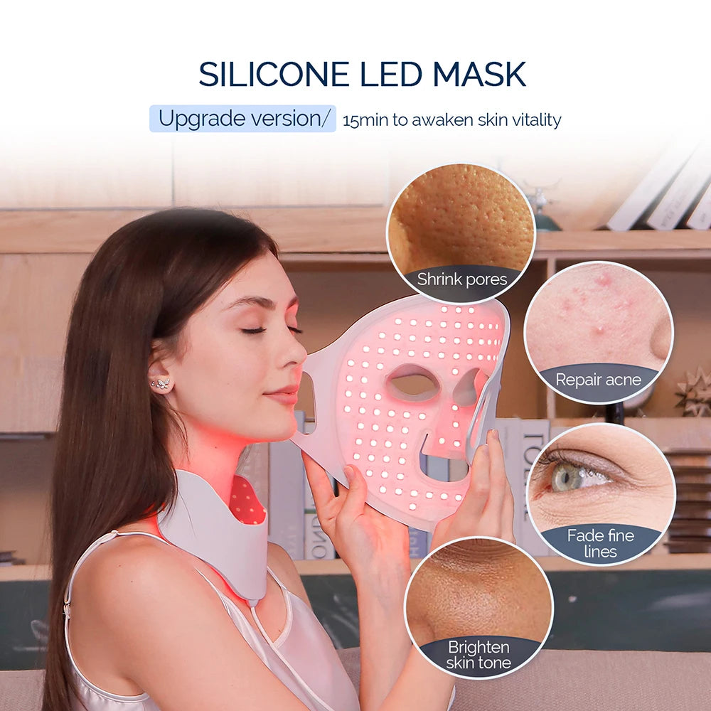 Face Neck Silicone LED Mask 7 Colors Light Photon