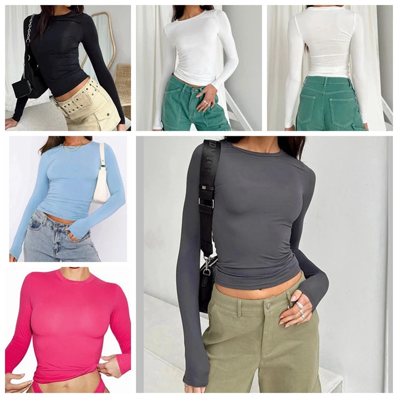 Woman Clothing Long Sleeve T-shirt Slim Fit Tops