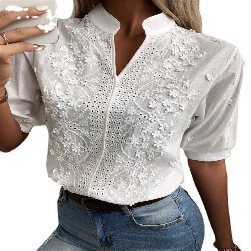 Elegant Short Sleeve White Shirt Vintage