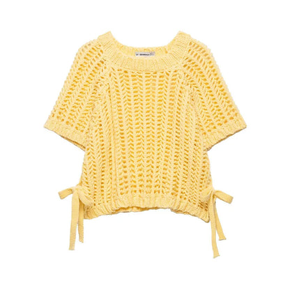 Solid Color Skeleton Knit Short Top Vintage