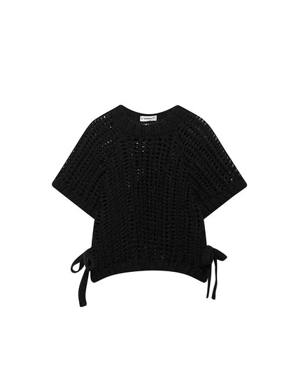 Solid Color Skeleton Knit Short Top Vintage