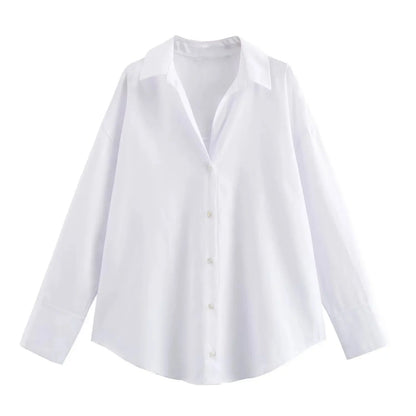 Women Fashion Spring Cotton Oxford Long Sleeve Single-breasted
